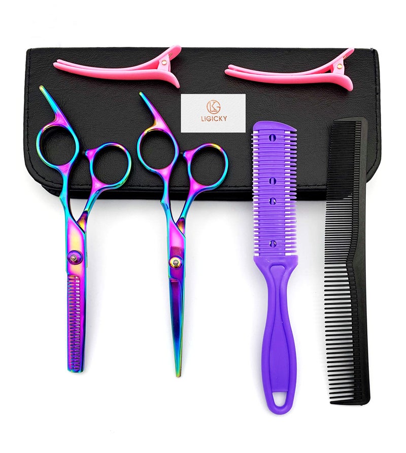 LIGICKY Hair Cutting Scissors Kit Professional Stainless Steel Hairdressing Scissors Set Hair thinning Shears Bang Hair Scissor for KidsSalonHome